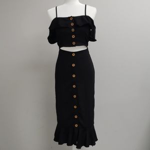 Button down coord set top & midi fit flare skirt